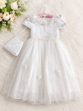 Joy Kids Girls White Formal Dress Size 8 Flower Girl Communion Made USA Purse